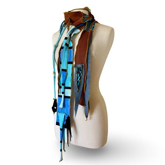 Handmade Cotton Art Scarf in Brown and Blues - Picture 6 of 10